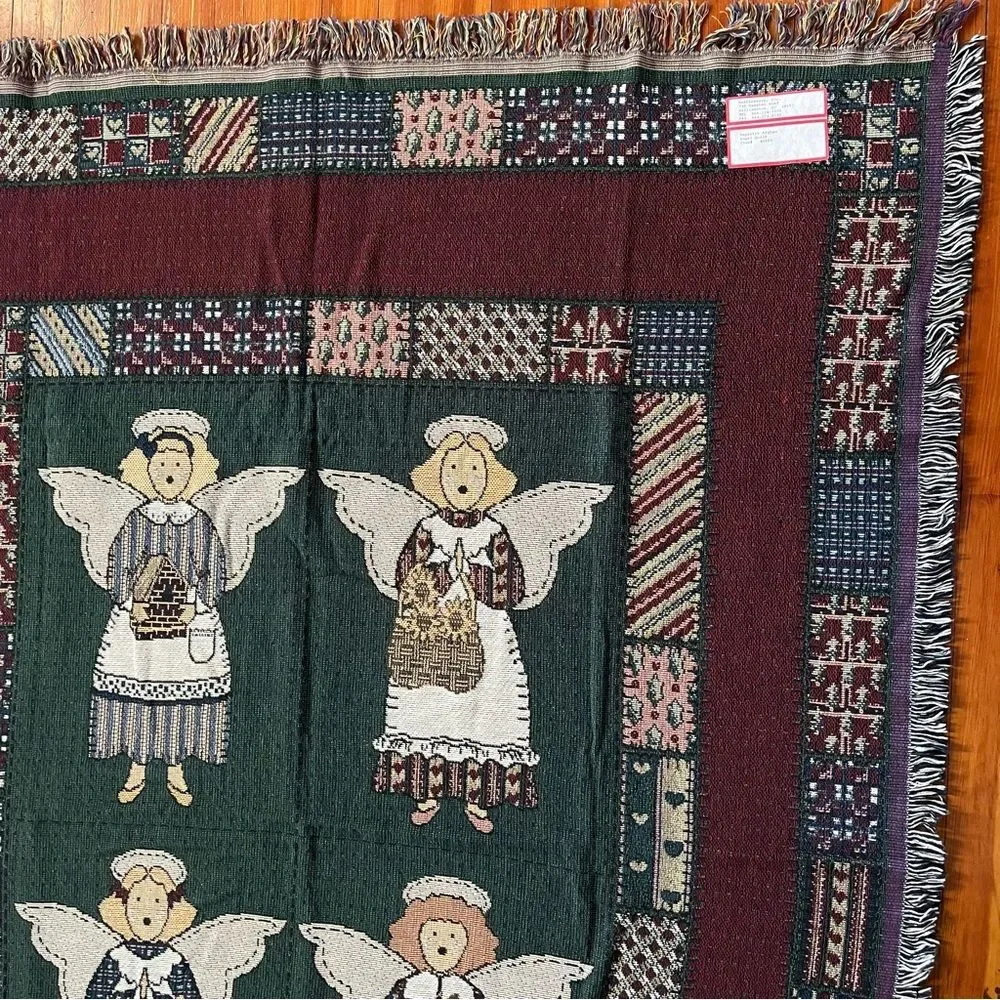 NWT Vintage Masterweave Inc Angel Quilt Tapestry Afghan Throw Blanket 55 X 73 In